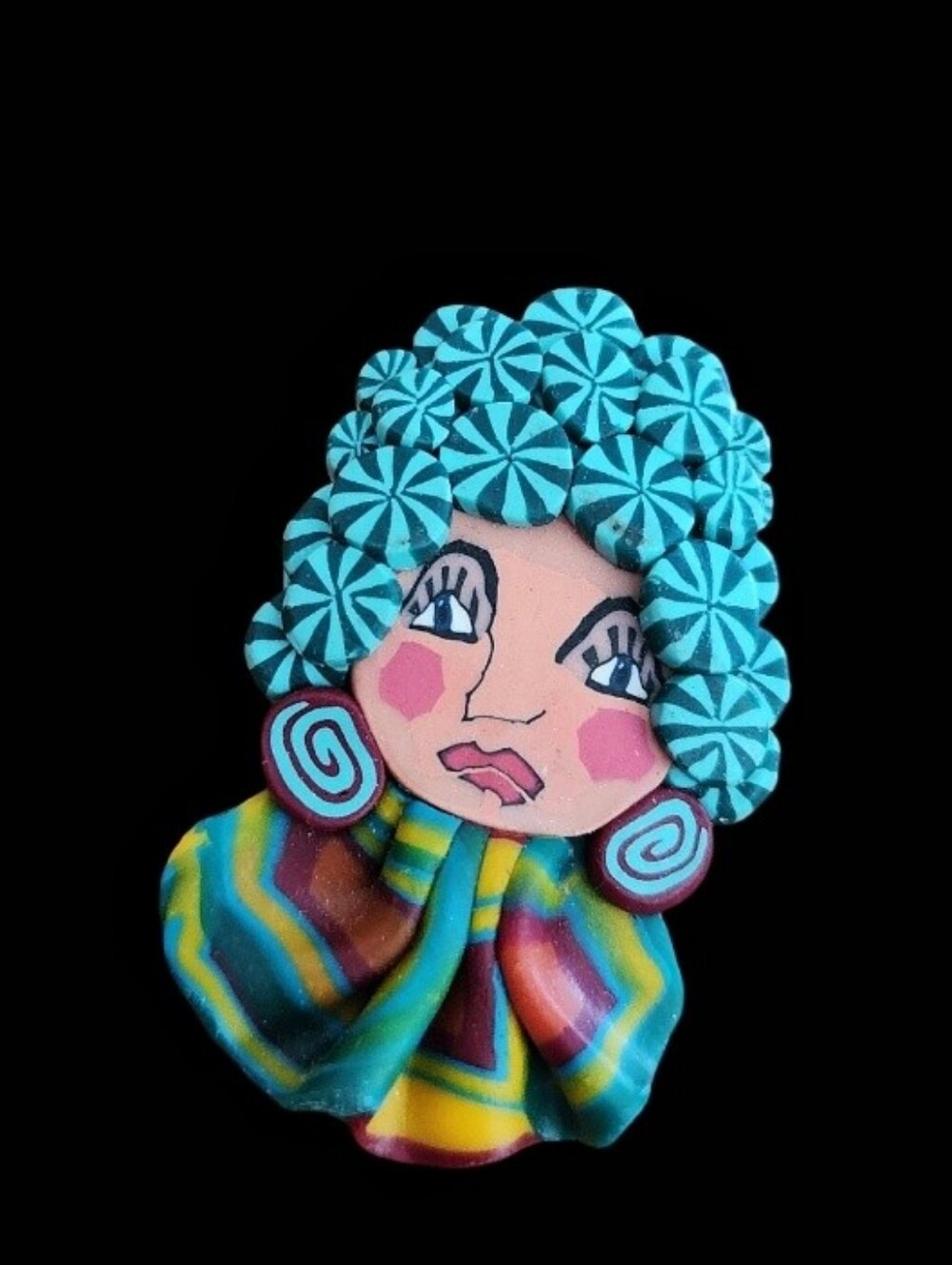 🌺Unique Handcrafted Clay Turquoise Floral-Hair Lady Brooch
